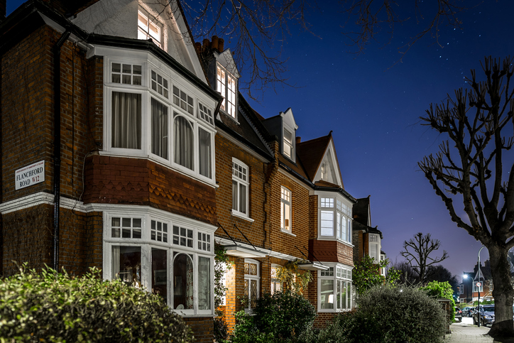 House lights on a dark evening